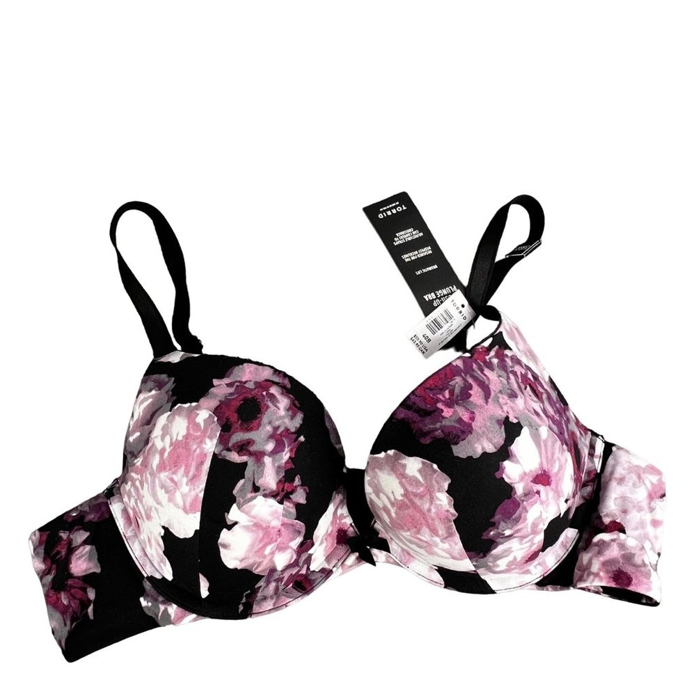 Torrid Curve Push Up Plunge Bra size 40B Floral Black Purple Mauve like new